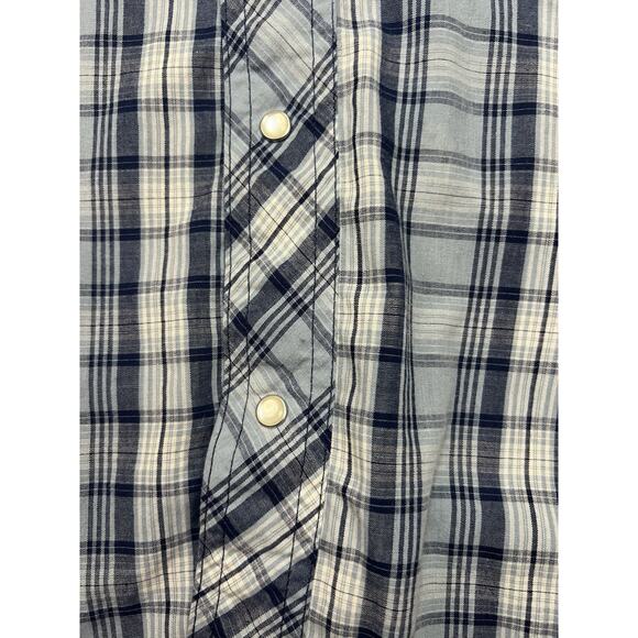 Wrangler Men’s Western Plaid Snap Button Shirt Blue Gray Short Sleeve XXL - Picture 2 of 10